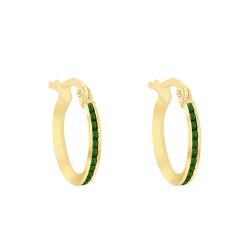 Boucles d'Oreilles Créoles en Or Jaune 375 & Oxydes de Zirconium Verts, Diamètre 11 mm - Emanessence