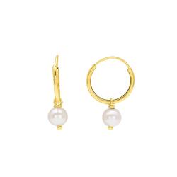 Boucles d'Oreilles Créoles en Or Jaune 375 & Perle d'Eau Douce, Diamètre 1 cm - Emanessence