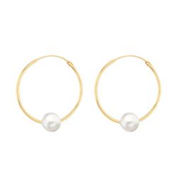 Boucles d'Oreilles Créoles en Or Jaune 375 & Perles d'Eau Douce, Diamètre 18,50 mm - Emanessence