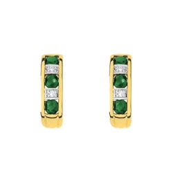 Boucles d'Oreilles Créoles en Or Jaune 750 & Diamants et Emeraudes - Joelli