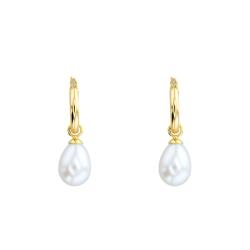 Boucles d'Oreilles Créoles en Or Jaune 750 & Perles, Diamètre 12,30 mm - Porchet