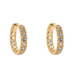 Boucles d'Oreilles Créoles en Plaqué Or Jaune & Pierres Synthétiques Bleues, Diamètre 18 mm - Naïades