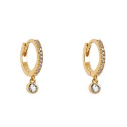 Boucles d'Oreilles Créoles en Plaqué Or & Oxydes et Pierres Synthétiques Blanches, Diamètre 10 mm - Naïades