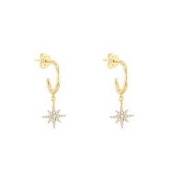 Boucles d'Oreilles Créoles Etoile en Or Jaune 375 & Oxydes de Zirconium - Emanessence