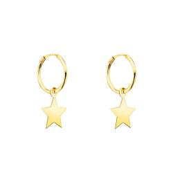 Boucles d'Oreilles Créoles Étoiles en Or Jaune 750, Diamètre 12 mm - Emanessence