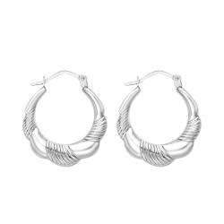 Boucles d'Oreilles Créoles Festonnées en Or Blanc 375 - Emanessence