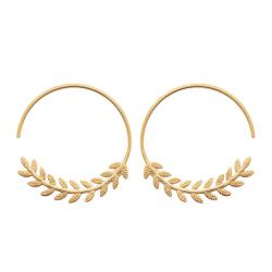 Boucles d'Oreilles Créoles Feuilles de Lauriers en Plaqué Or Jaune, Diamètre 30 mm - Naïades