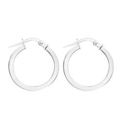 Boucles d'Oreilles Créoles Fil Carré en Or Blanc 375, Largeur 2 mm - Emanessence