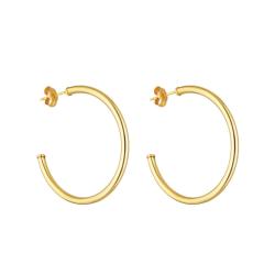 Boucles d'Oreilles Créoles Fil Rectangle en Or Jaune 750, Diamètre 30 mm - Emanessence