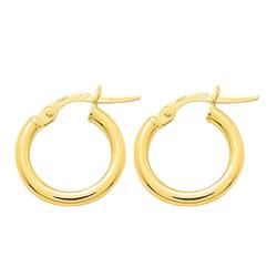 Boucles d'Oreilles Créoles Fil Rond en Or Jaune 375, Diamètre 10 mm - Emanessence