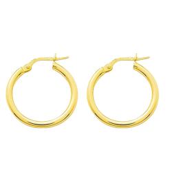 Boucles d'Oreilles Créoles Fil Rond en Or Jaune 375, Diamètre 15 mm - Emanessence