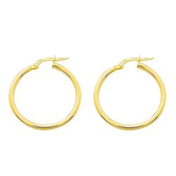 Boucles d'Oreilles Créoles Fil Rond en Or Jaune 375, Diamètre 20 mm - Emanessence