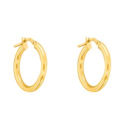 Boucles d'Oreilles Créoles Fil Rond en Or Jaune 750, Diamètre 10 mm - Emanessence
