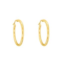 Boucles d'Oreilles Créoles Fil Rond en Or Jaune 750, Diamètre 20 mm - Emanessence