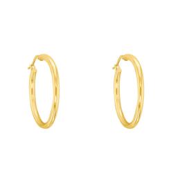 Boucles d'Oreilles Créoles Fil Rond en Or Jaune 750, Diamètre 25 mm - Emanessence