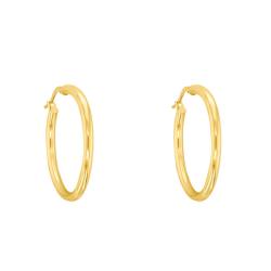 Boucles d'Oreilles Créoles Fil Rond en Or Jaune 750, Diamètre 30 mm - Emanessence