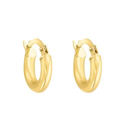Boucles d'Oreilles Créoles Fil Rond en Or Jaune 750, Diamètre 6 mm - Emanessence
