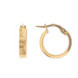 Boucles d'Oreilles Créoles Grecques en Or Jaune 375, Diamètre 14 mm - Lucas Lucor