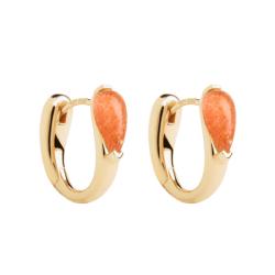 Boucles d'Oreilles Créoles Isla en Argent Doré & Pierres de Soleil - AR01-E50 - Pdpaola