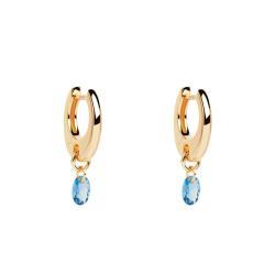 Boucles d'Oreilles Créoles Lily en Argent Doré & Oxyde de Zirconium Bleue, Diamètre 9 mm - AR01-B94-U - Pdpaola