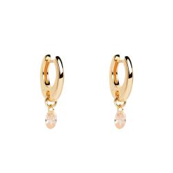 Boucles d'Oreilles Créoles Lily en Argent Doré & Oxyde de Zirconium Pêche, Diamètre 9 mm - AR01-B93-U - Pdpaola