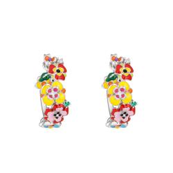 Boucles d'Oreilles Créoles Madeira en Argent 925 & Oxydes de Zirconium et Émail Multicolore , Diamètre 30 mm - Una Storia