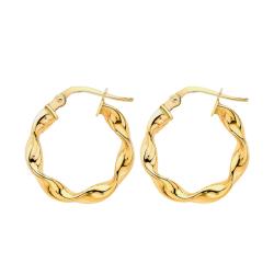 Boucles d'Oreilles Créoles Martinique Torsadées en Or Jaune 375, Diamètre 17 mm ou 21 mm - Emanessence