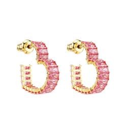 Boucles d'Oreilles Créoles Matrix Coeurs en Métal Doré & Cristaux Roses - 5706340 - Swarovski