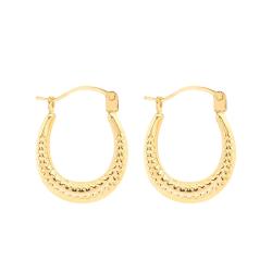 Boucles d'Oreilles Créoles Motifs Texturés en Or Jaune 375 - Emanessence