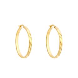 Boucles d'Oreilles Créoles Nervurées Fil Rectangulaire Tourné en Or Jaune 375, Diamètre 28 mm - Emanessence