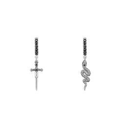 Boucles d'Oreilles Créoles Noirci Serpent et Epée en Argent, Diamètre 1,40 cm - CR713-643-11 - Thomas Sabo