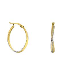 Boucles d'Oreilles Créoles Ovales Diamantées en Or Jaune 375 - Emanessence