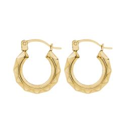 Boucles d'Oreilles Créoles Ovales Facettées Or Jaune 375, Diamètre 12 mm - Emanessence