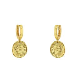 Boucles d'Oreilles Créoles Pièces Romaines en Plaqué Or, Diamètre 8 mm - Emanessence