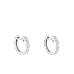 Boucles d'Oreilles Créoles Rondes en Or Blanc 375 & Diamants 0,07 ct, Diamètre 11,85 mm - Emanessence