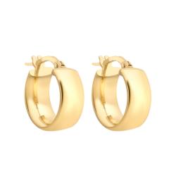 Boucles d'Oreilles Créoles Ruban en Or Jaune 375, Diamètre 14 mm - Emanessence