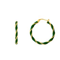 PROMO Boucles d'Oreilles Créoles Torsadées en Argent doré à l'or fin et Émail Vert, Diamètre 27 mm - Emanessence OCARAT.COM BIJOUTERIE N°1
