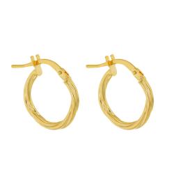 Boucles d'Oreilles Créoles Torsadées en Or Jaune 375, Diamètre 13,50 mm - Emanessence