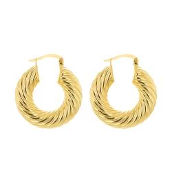 Boucles d'Oreilles Créoles Torsadées en Or Jaune 375, Diamètre 25 mm - Emanessence