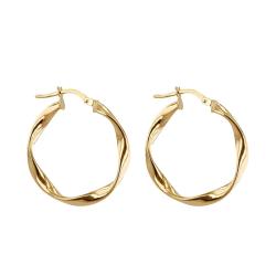 Boucles d'Oreilles Créoles Torsadées en Or Jaune 375, Diamètre 27 mm - Emanessence