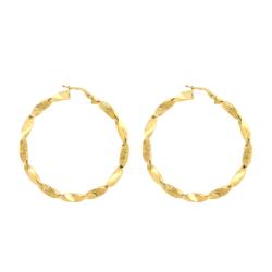 Boucles d'Oreilles Créoles Torsadées Grecques en Or Jaune 375, Diamètre 48 mm - Emanessence