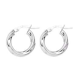 Boucles d'Oreilles Créoles Twist en Or Blanc 375, Diamètre de 10 mm à 25 mm - Emanessence