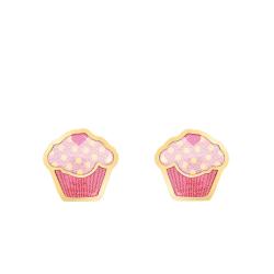 Boucles d'Oreilles Cupcake en Or Jaune & Email - Bambins