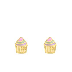 Boucles d'Oreilles Cupcakes en Or Jaune 375 & Email - Bambins