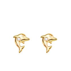 Boucles d'Oreilles Dauphin en Or Jaune 750 & Oxydes de Zirconium Blancs - Bambins