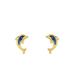 Boucles d'Oreilles Dauphin Noir en Or Jaune 375 - Bambins