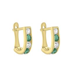 Boucles d'Oreilles Demi-Créoles Vertes en Or Jaune 375 - Emanessence