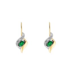 Boucles d'Oreilles Dormeuses en 2 Ors 750 & Diamants et Emeraude - Joelli