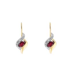 Boucles d'Oreilles Dormeuses en 2 Ors 750 & Diamants et Rubis - Joelli