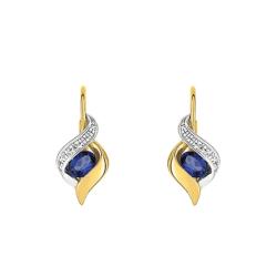 Boucles d'Oreilles Dormeuses en 2 Ors 750 & Diamants et Saphir - Joelli